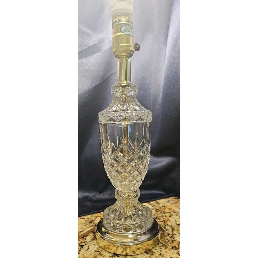 Vtg Mid-Century Cut Glass Urn with metal Table Lamp Accent 14.25